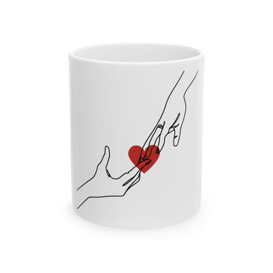 Love Connection Ceramic Mug - Hand-Drawn Heart Design, Gift for Couples, Valentine’s Day, Coffee Lover's Mug, Cute Kitchenware