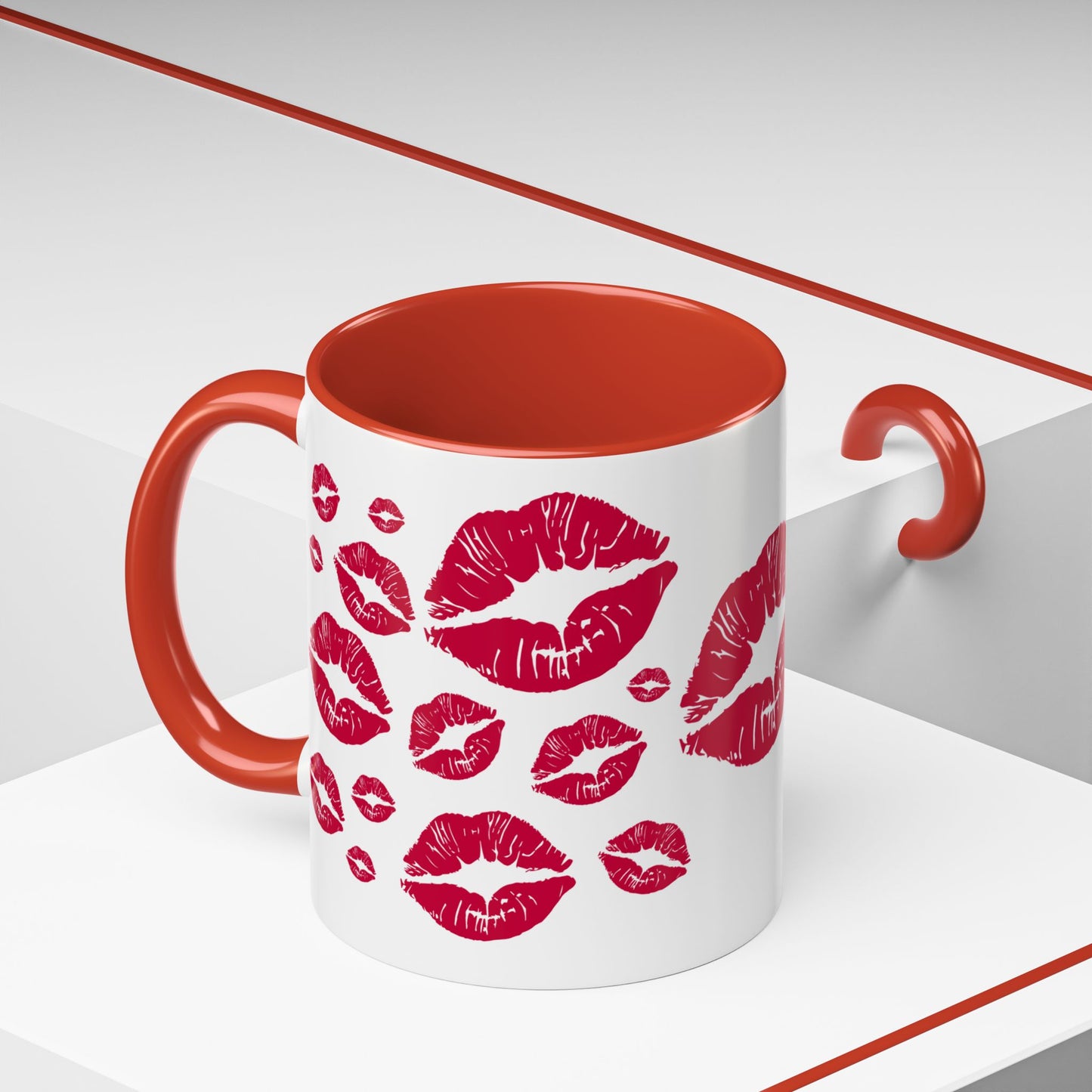 Kiss Mark Accent Coffee Mug - Romantic Gift, Valentine's Day Mug, Cute Coffee Cup, Fun Kitchen Decor, Stylish Drinkware
