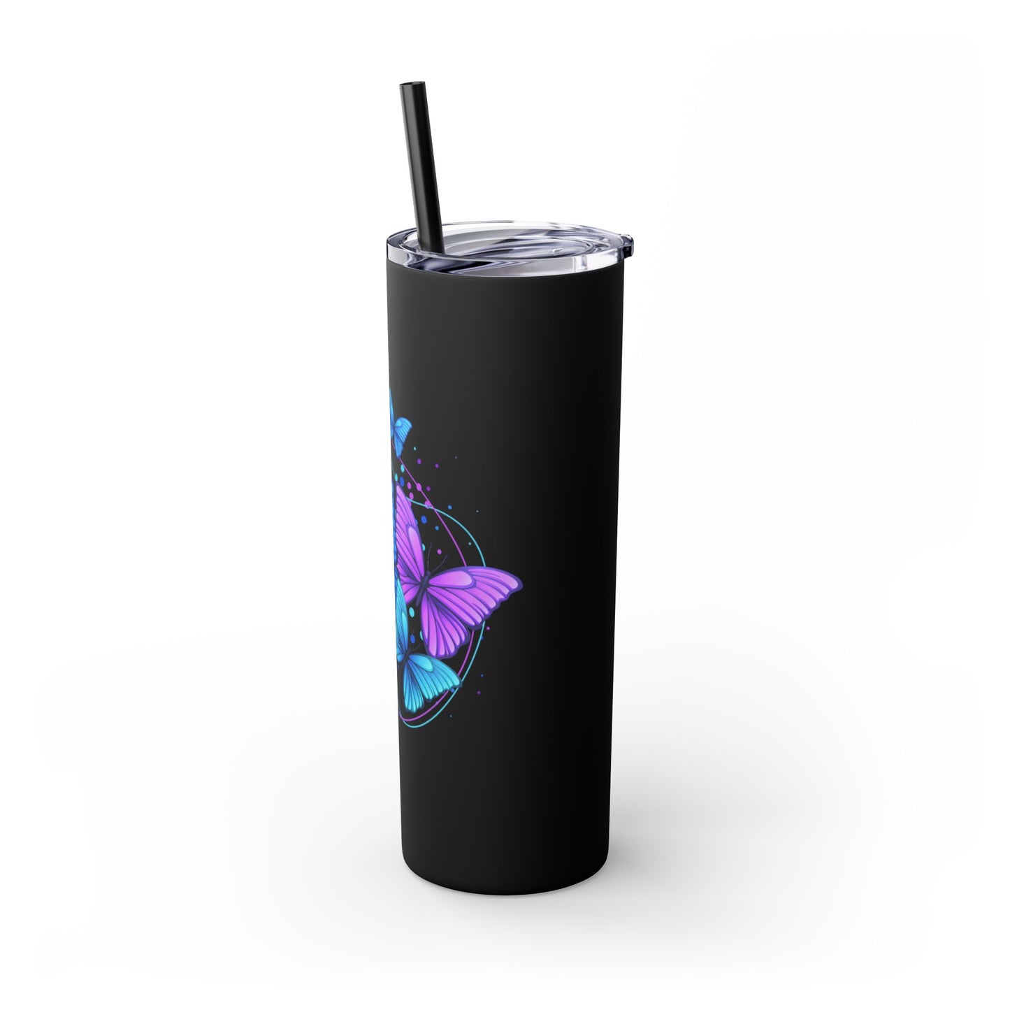 Butterfly Design Skinny Tumbler with Straw - 20oz Travel Mug