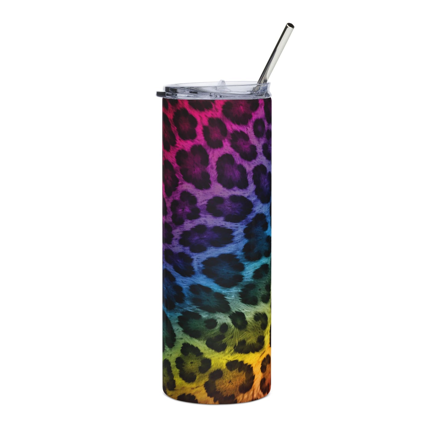 Rainbow Leopard 20oz Stainless Tumbler — Insulated Colorful Animal Print Travel Cup