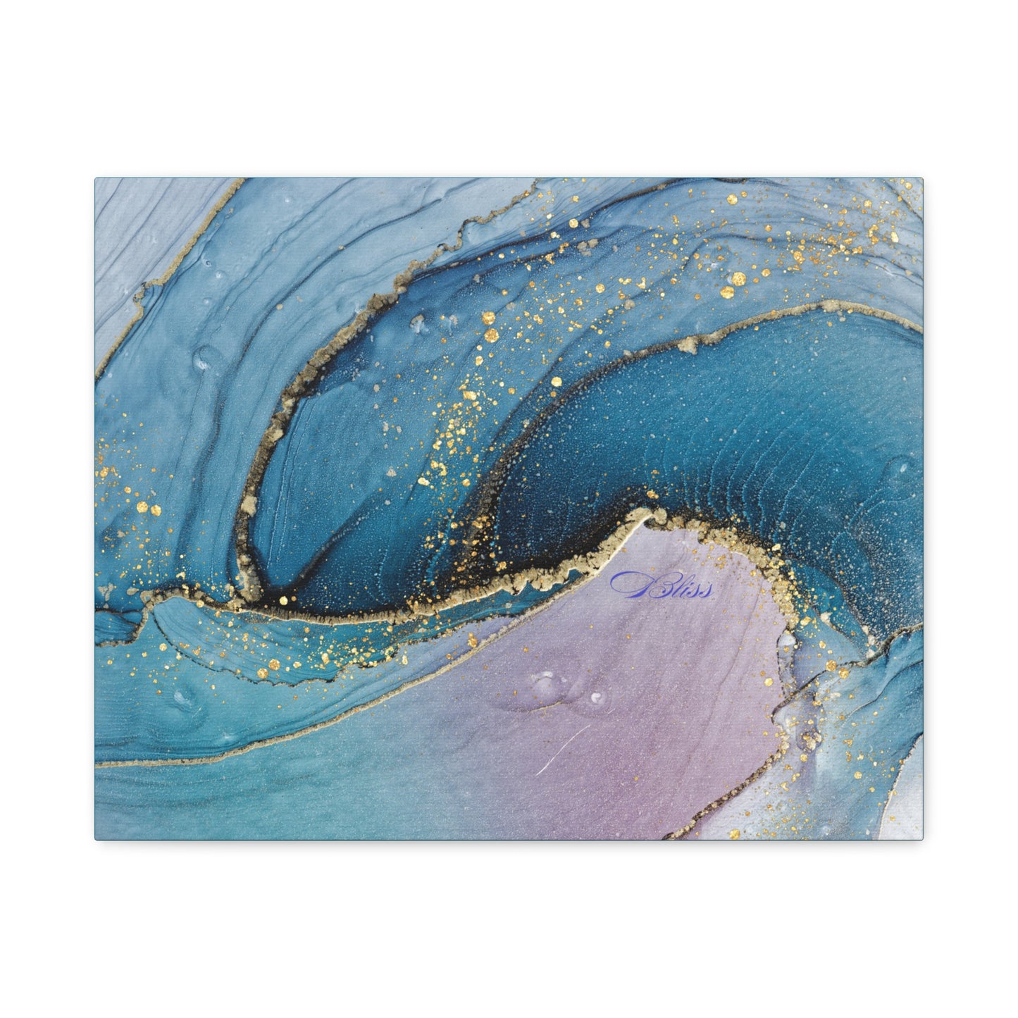 Canvas Wall Art, Abstract Ocean Wave, Modern Decor, Home Office, Gift for Her, Blue Gold Artwork, Living Room Wall Decor
