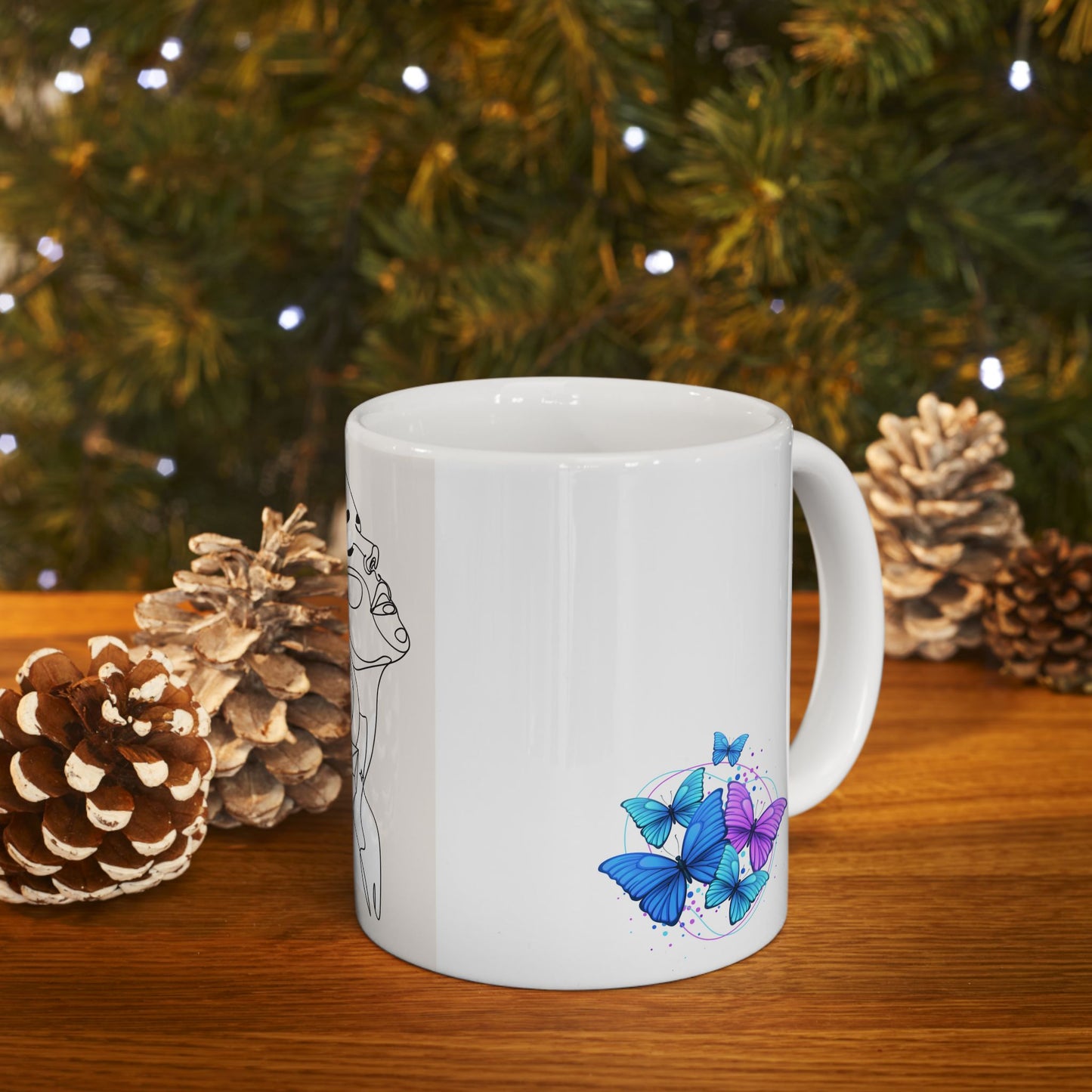 Artistic Butterfly Crystal Woman Ceramic Mug - Modern Line Art, Butterfly Design, Cute Gift, Home Decor, Coffee Lover, Artistic Print