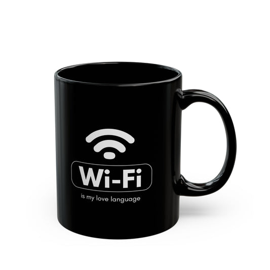 Wi-Fi Love Language Mug | Black Coffee Cup for Tech Lovers, Gift for Her, Him, Birthday, Programmer, Valentine's Day