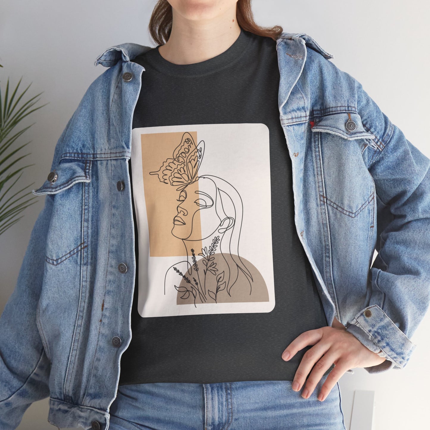 Artistic Unisex Tee: Modern Line Drawing with Butterfly, Perfect for Casual Outings, Gift for Art Lovers, Spring Fashion, Eco-Friendly Wear
