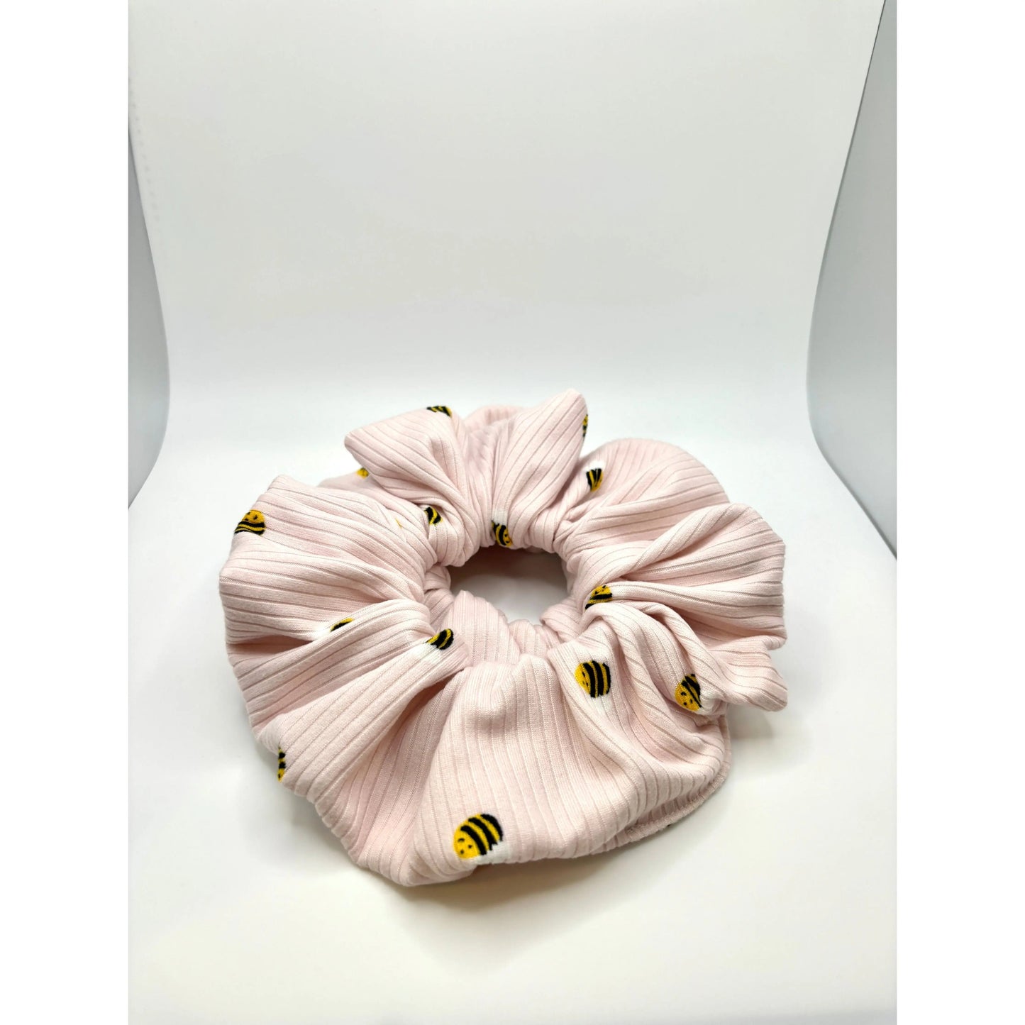 Pink Bees Ribbed Scrunchie