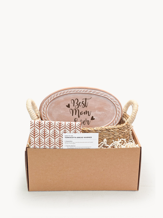 Bread Warmer & Basket Gift Set with Tea Towel - Mom Oval-0