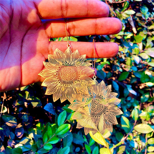 Gold Openwork Sunflower Earrings