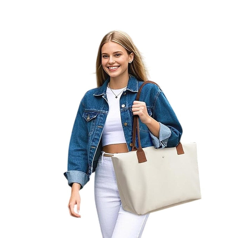 NWT New Kalidi Womens Beige Zipper Close Magnet Latch Tote Bag Handbag Purse