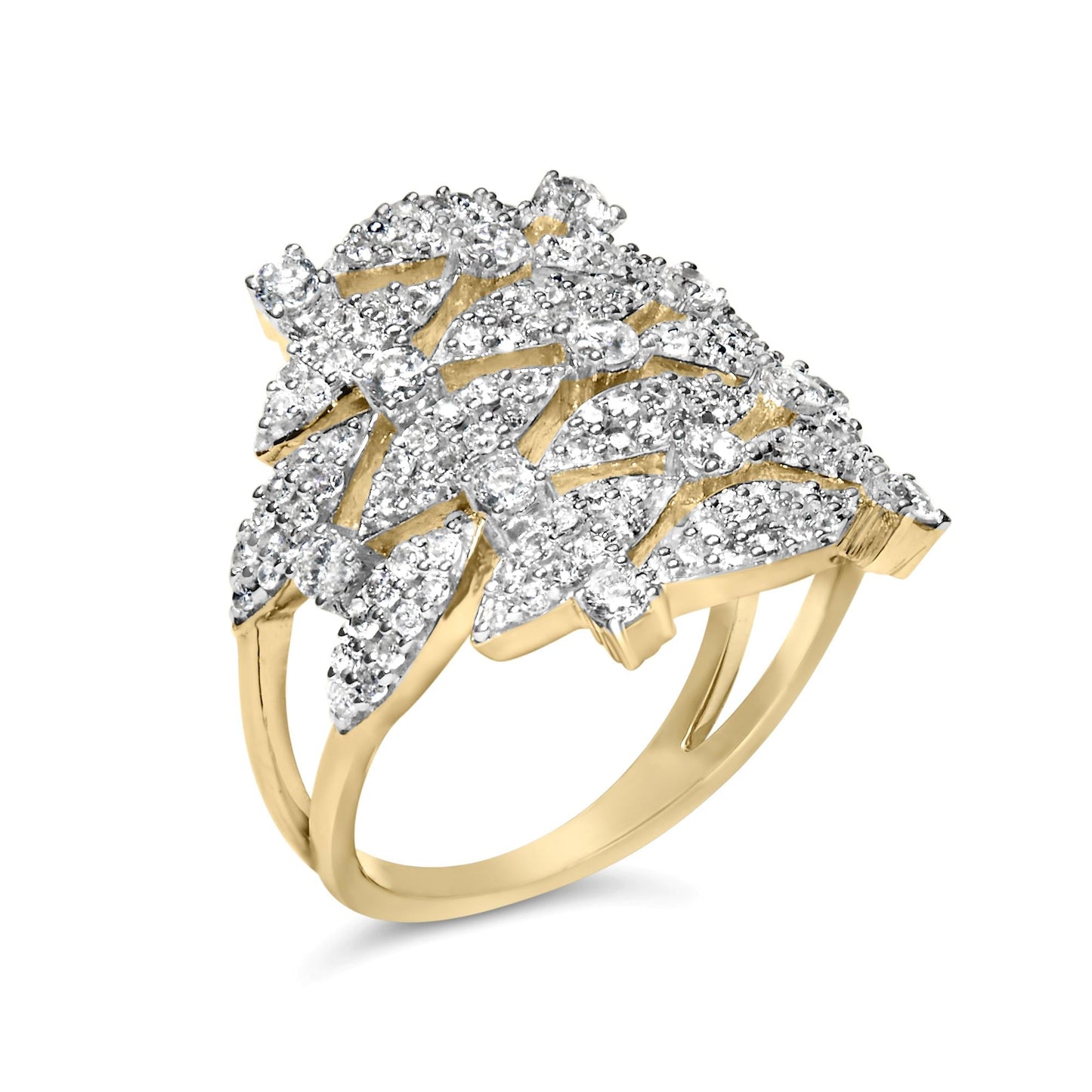 14K Yellow Gold 1.0 Cttw Diamond Geometric Stacked Open Cocktail Ring (I-J Color, I1-I2 Clarity)-3