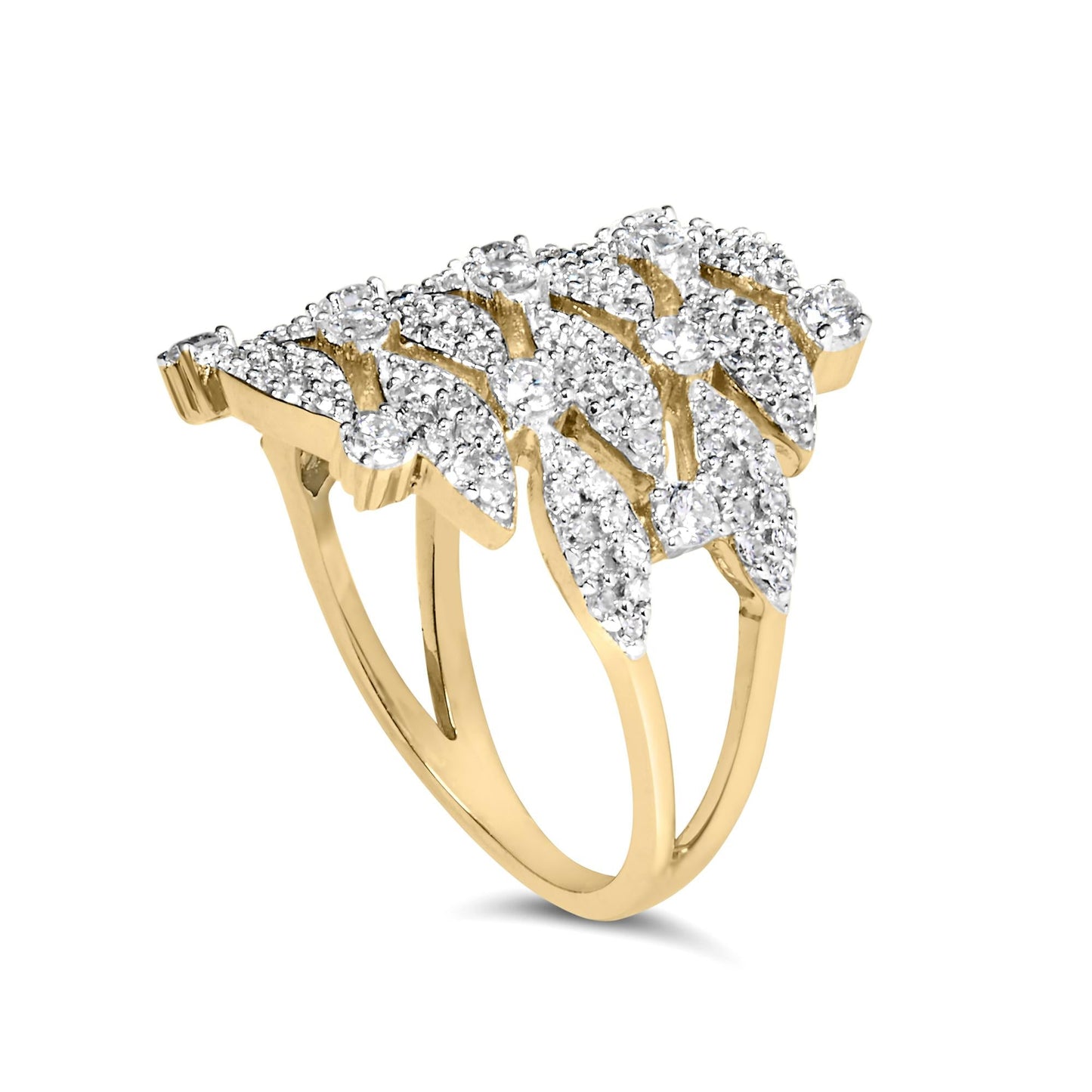 14K Yellow Gold 1.0 Cttw Diamond Geometric Stacked Open Cocktail Ring (I-J Color, I1-I2 Clarity)-4