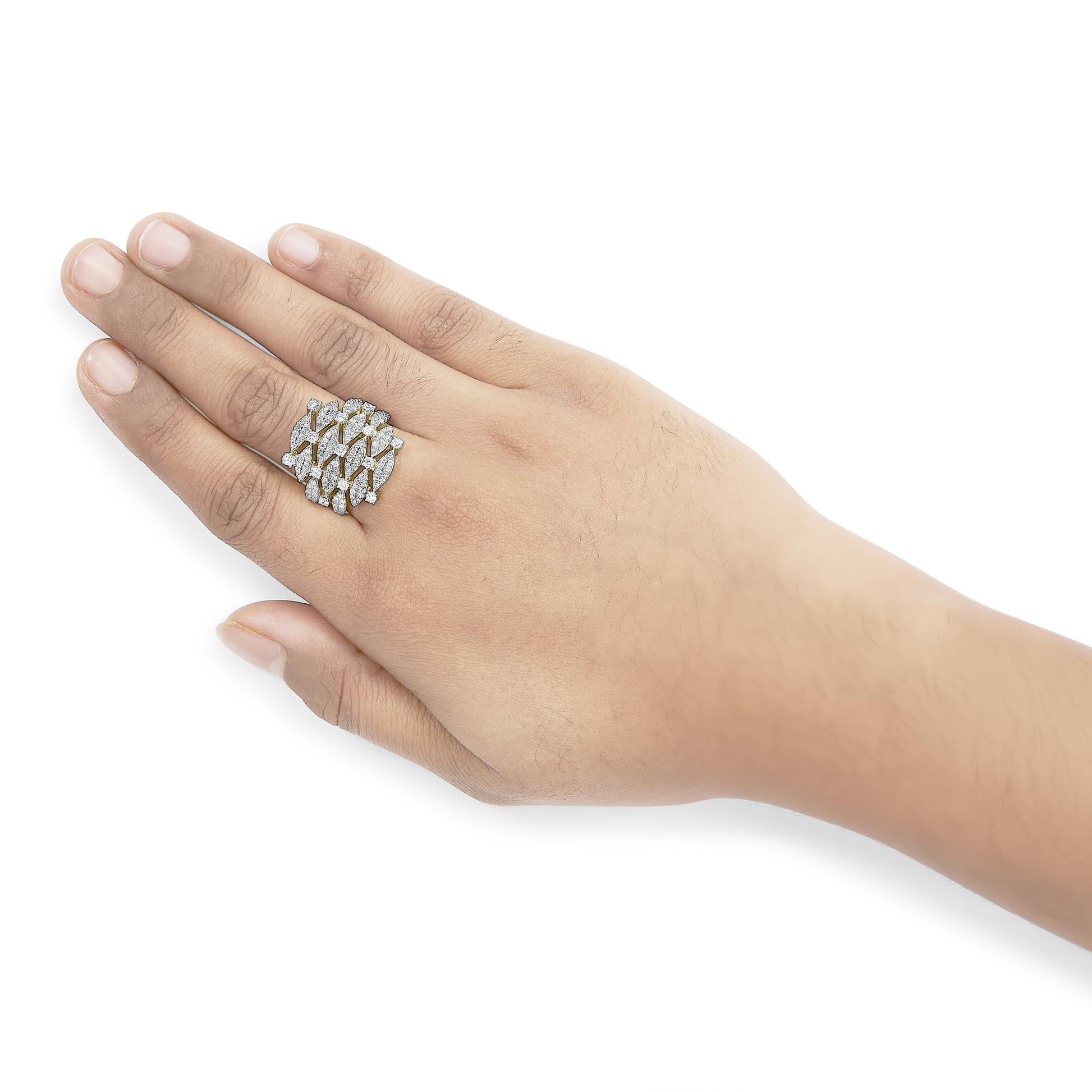 14K Yellow Gold 1.0 Cttw Diamond Geometric Stacked Open Cocktail Ring (I-J Color, I1-I2 Clarity)-2