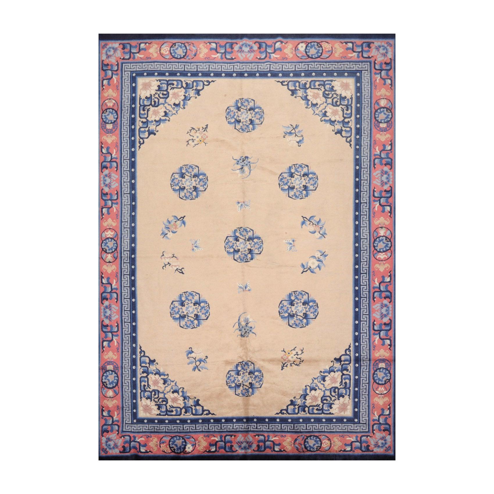 6'7"x9'8" Hand Knotted Wool Chinese Art Deco Traditional Oriental Area Rug Beige-0