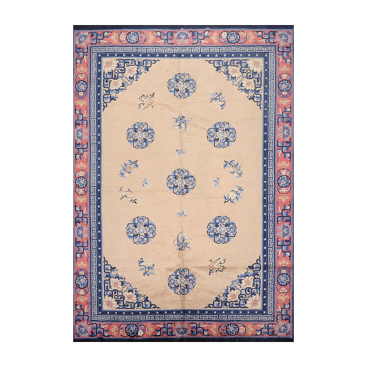 6'7"x9'8" Hand Knotted Wool Chinese Art Deco Traditional Oriental Area Rug Beige-0