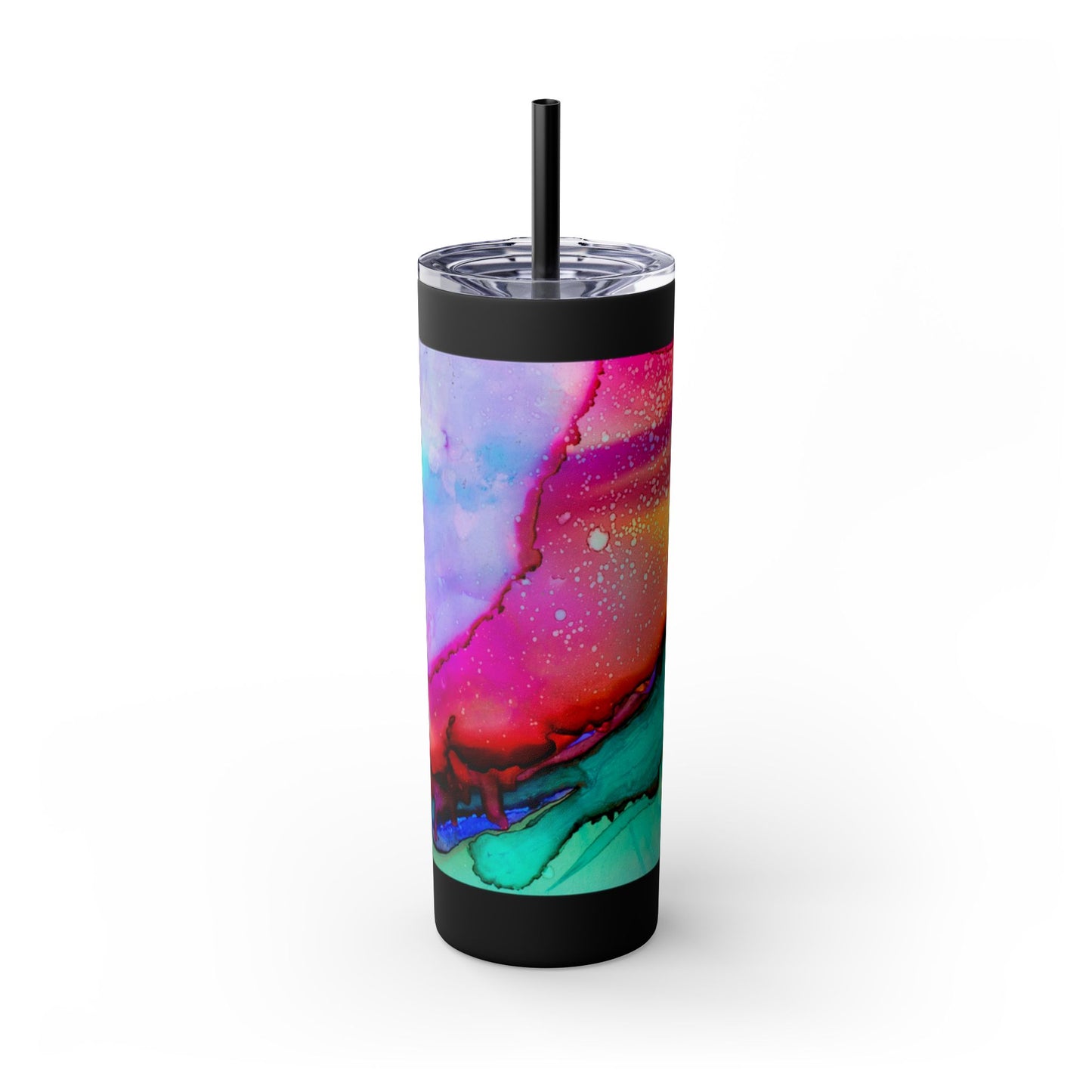 Beautiful Watercolor Splatter Skinny Tumbler with Straw - 20oz, Vibrant Colorful Drinkware for Every Occasion, Perfect Gift for Friends, Reusable Travel Mug, Water [...]