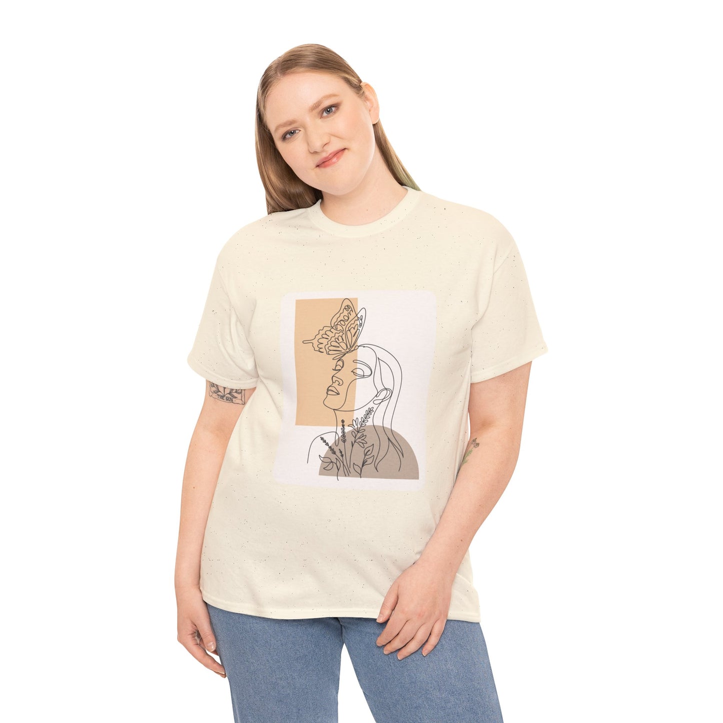 Artistic Unisex Tee: Modern Line Drawing with Butterfly, Perfect for Casual Outings, Gift for Art Lovers, Spring Fashion, Eco-Friendly Wear