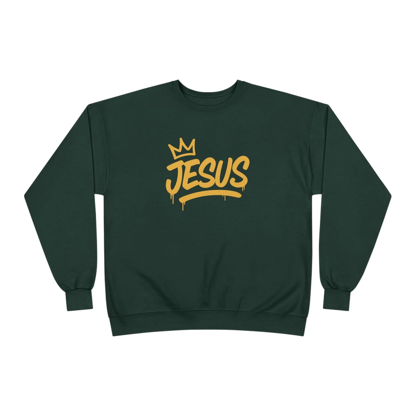 Jesus Crown Crewneck Sweatshirt — Gold Script Inspirational Pullover
