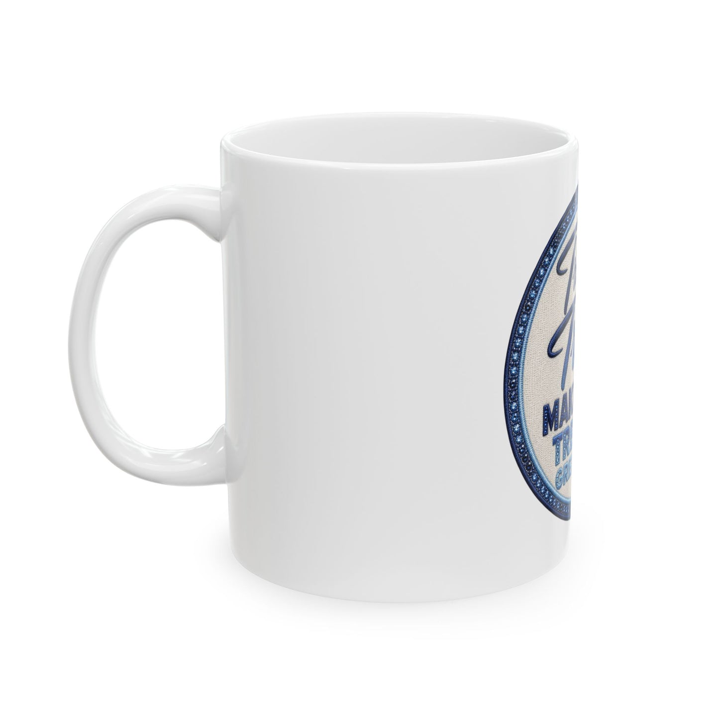 White mug with a logo on a white background Make Peace Treaties Ceramic Mug — "Triumph for Trump" Political Coffee Cup