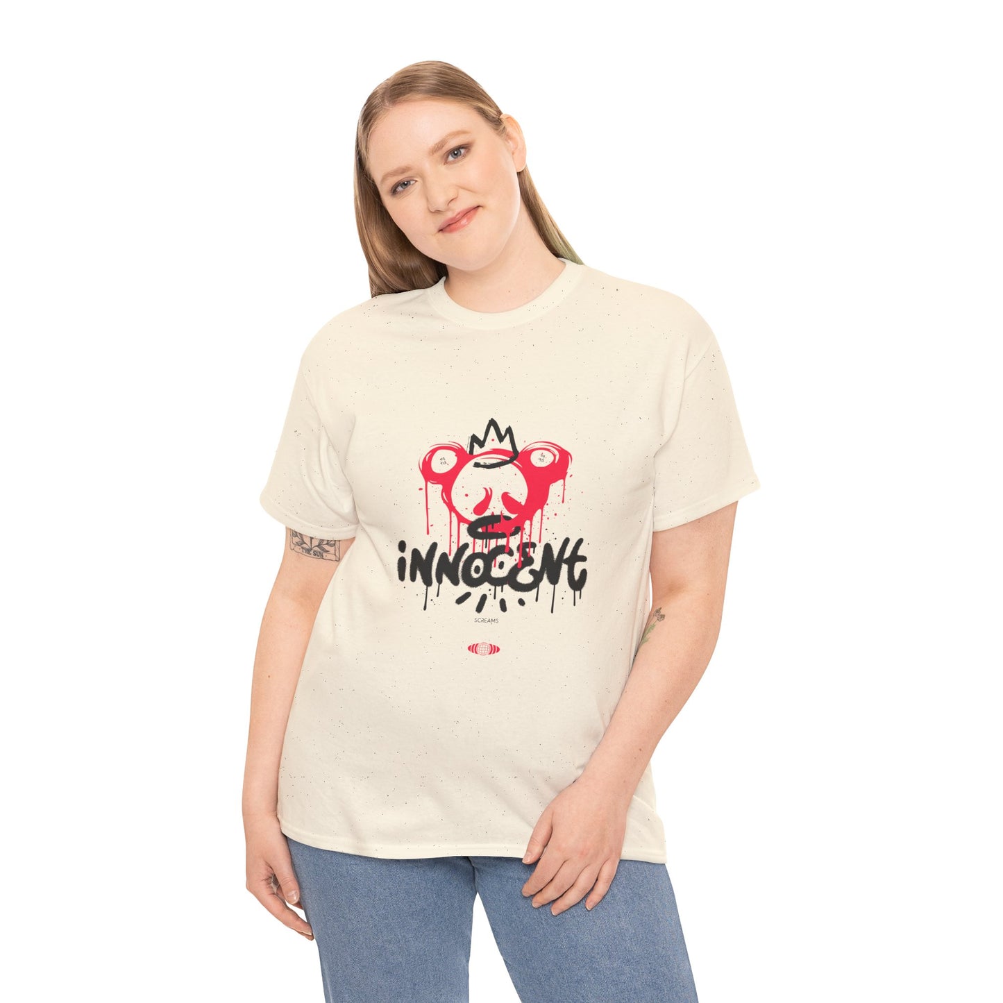Edgy Graphic Tee: 'Innocent' Design, Urban Fashion, Streetwear, Unisex Cotton T-Shirt, Music Festivals, Casual Wear