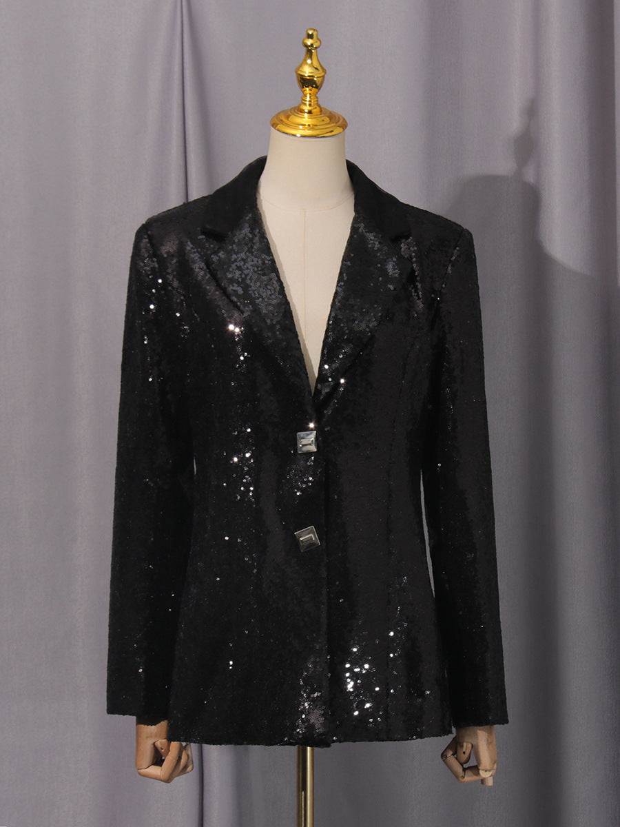 Elegant Light Luxury Long Sleeve Two Piece Sets Autumn Sequin Design High Sense Slimming