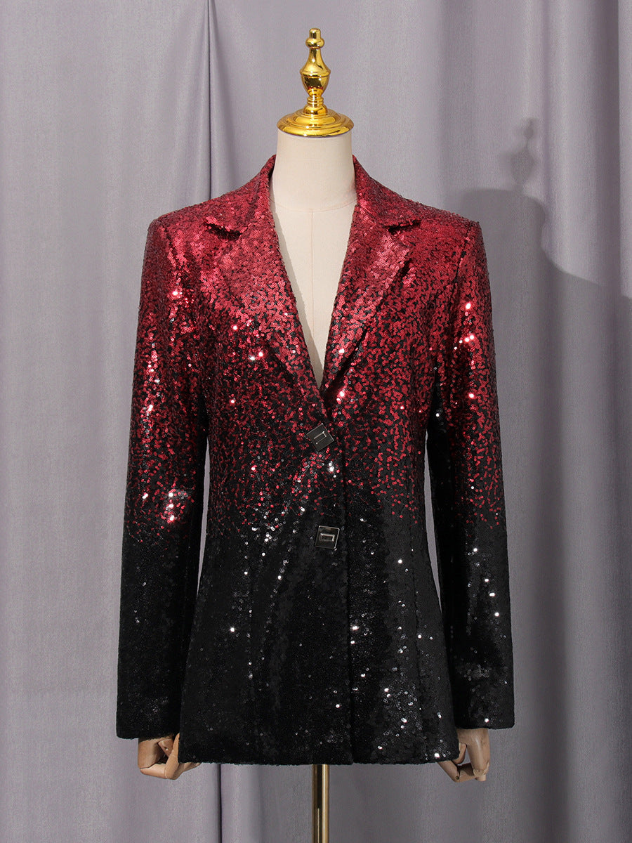 Elegant Light Luxury Long Sleeve Two Piece Sets Autumn Sequin Design High Sense Slimming