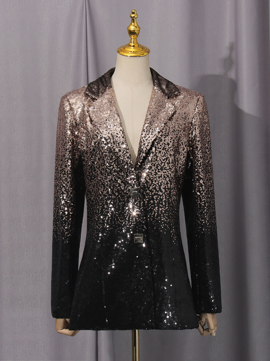 Elegant Light Luxury Long Sleeve Two Piece Sets Autumn Sequin Design High Sense Slimming