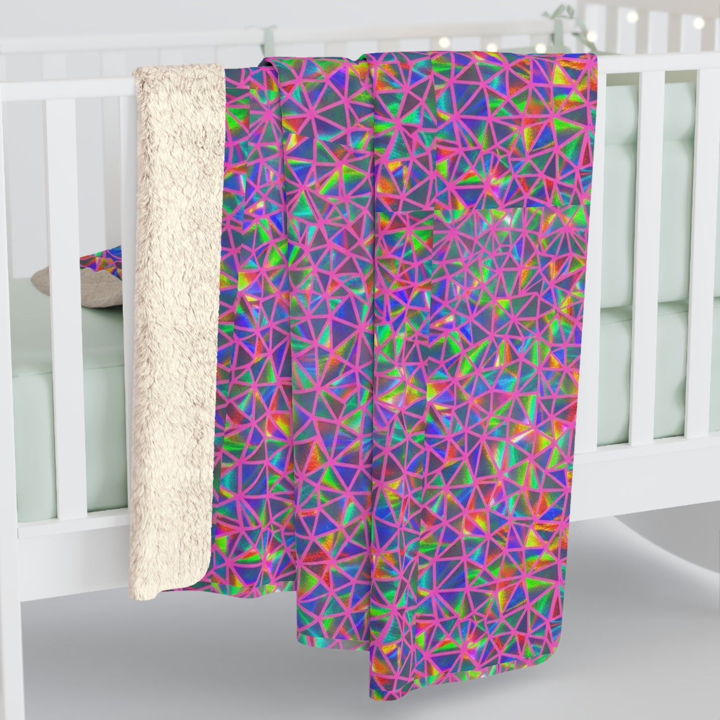 Colorful Geometric Pattern Sherpa Blanket | Rainbow Triangle Mosaic