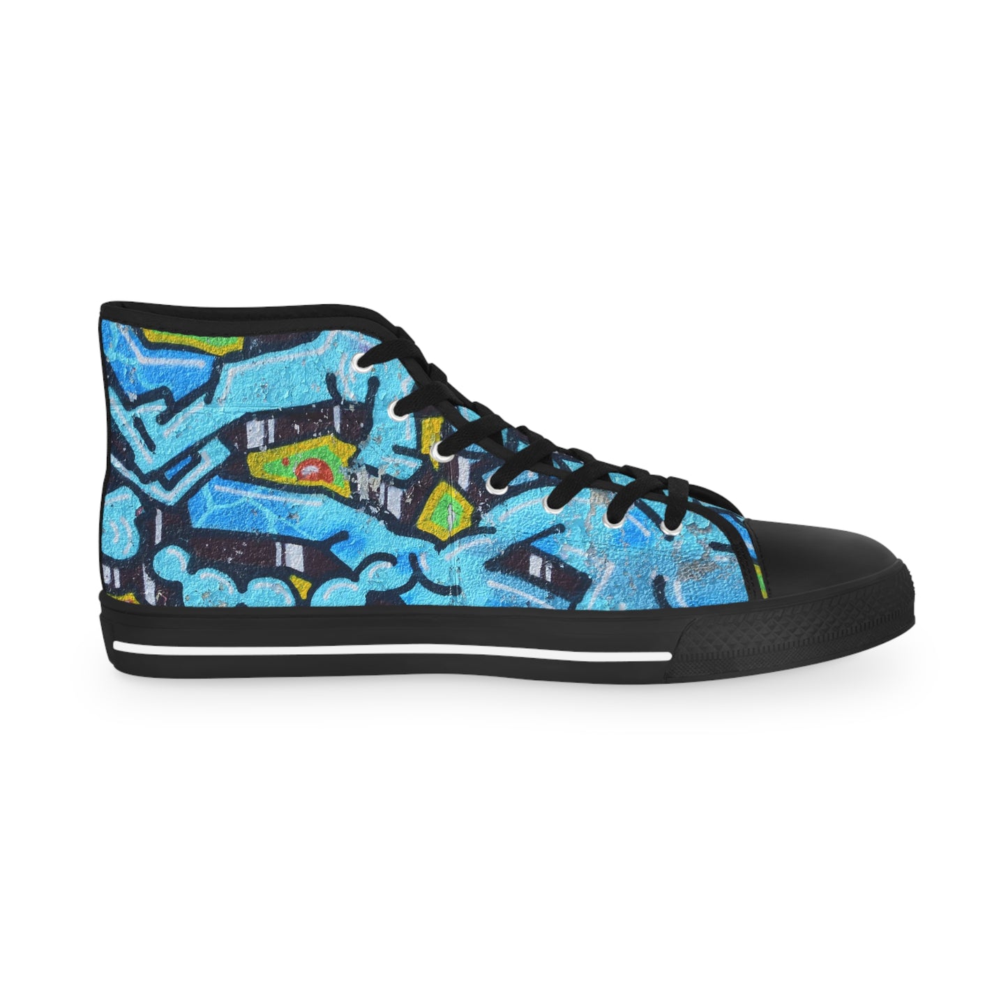 Blue Graffiti High-Top Sneakers — Urban Street Art Men's Shoes