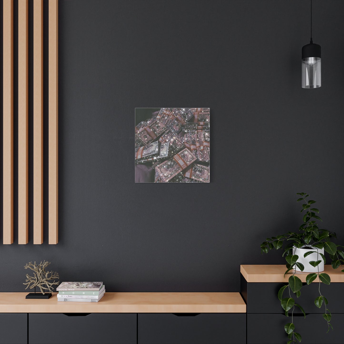 Sparkling Money Canvas Art, Glittery Wall Decor for Home, Modern Art Piece, Gift for Art Lovers, Chic Office Decor, Unique Wall Hanging