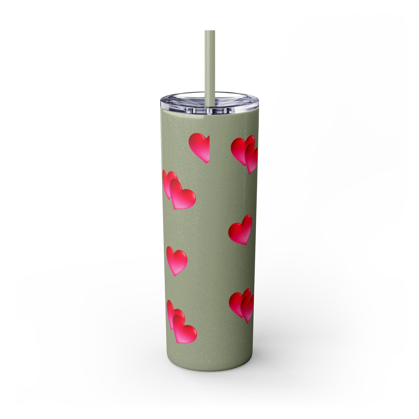 Gepasmaakte Glitter 20oz Dun Tumbler met Pienk Hartpatroon — [Jou Naam Hier]