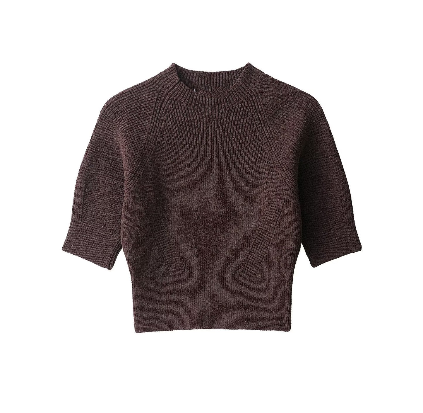 Elegant Women Clothing Short Sleeve Rib Sweater