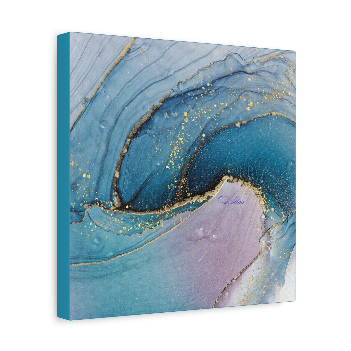 Canvas Wall Art, Abstract Ocean Wave, Modern Decor, Home Office, Gift for Her, Blue Gold Artwork, Living Room Wall Decor