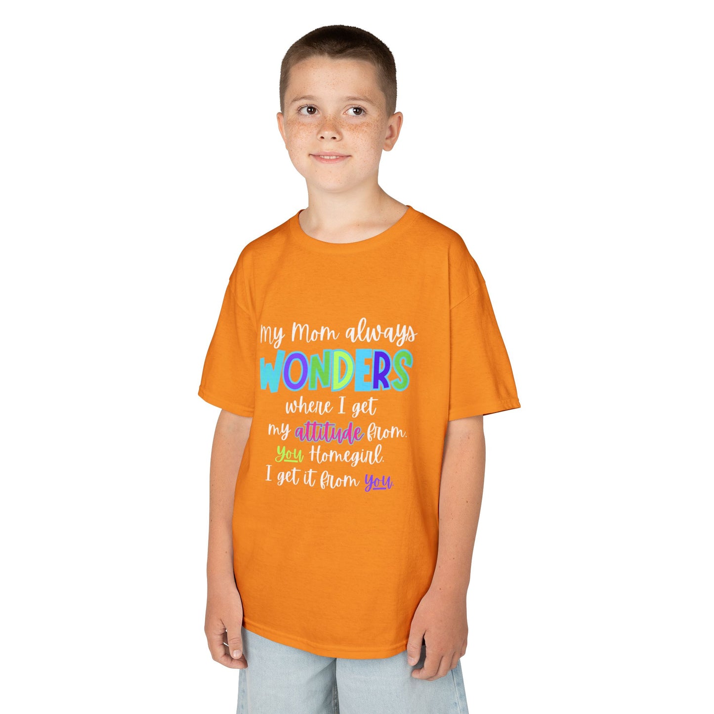 Colorful Kids Tee: 'My Mom Wonders Where I Get My Attitude From' | Fun Gift for Birthdays, Holidays, Everyday Wear, Unique Kids Apparel