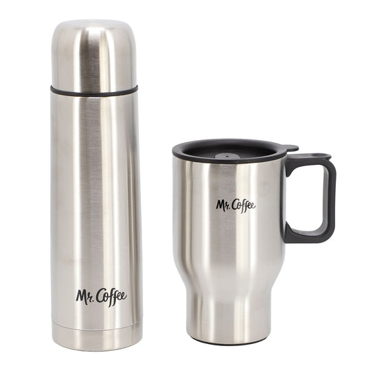 Mr. Coffee Javelin 2 Piece Thermal Bottle and Travel Mug Set in Silver-0