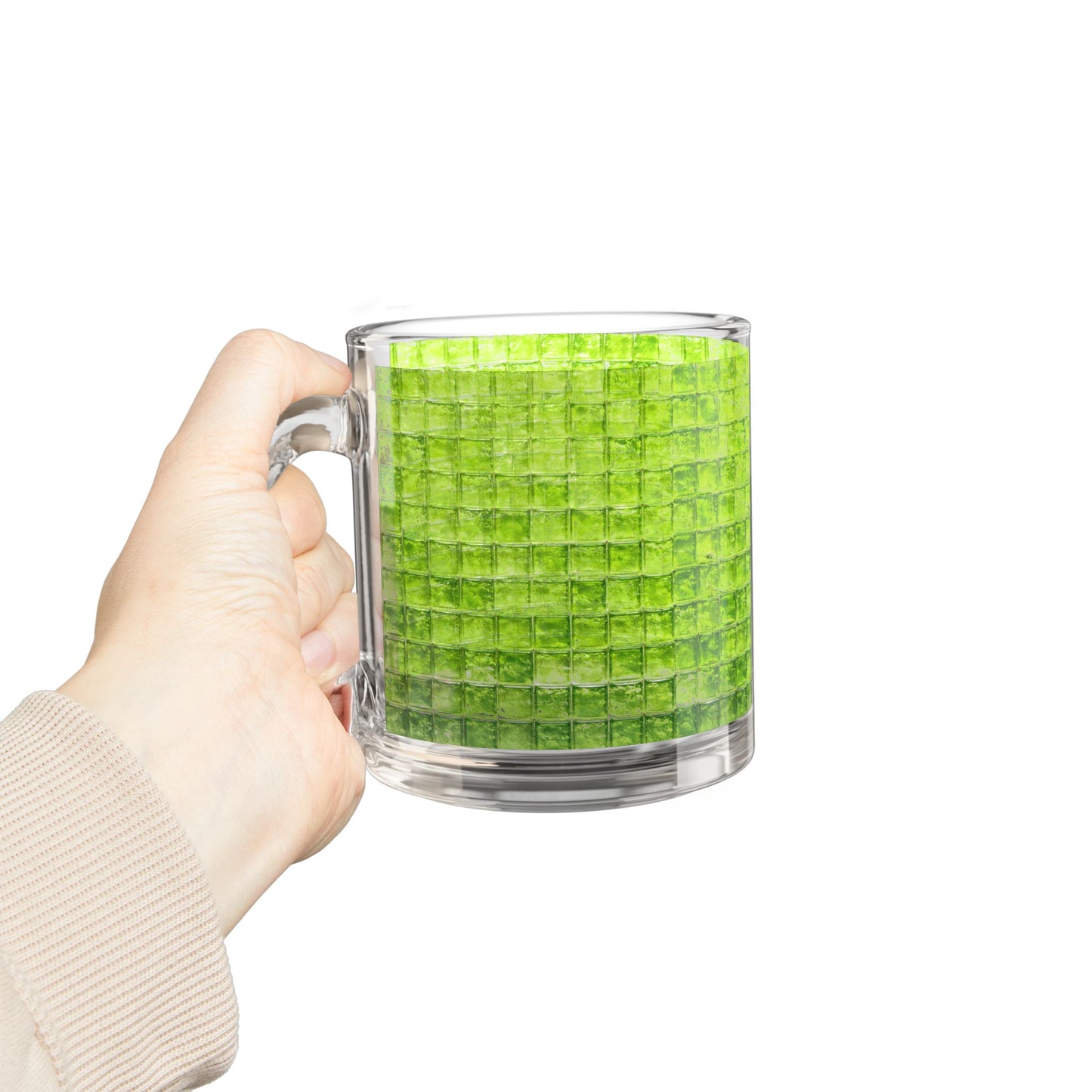 Lime Green Mosaic Pattern Glass Mug 10oz