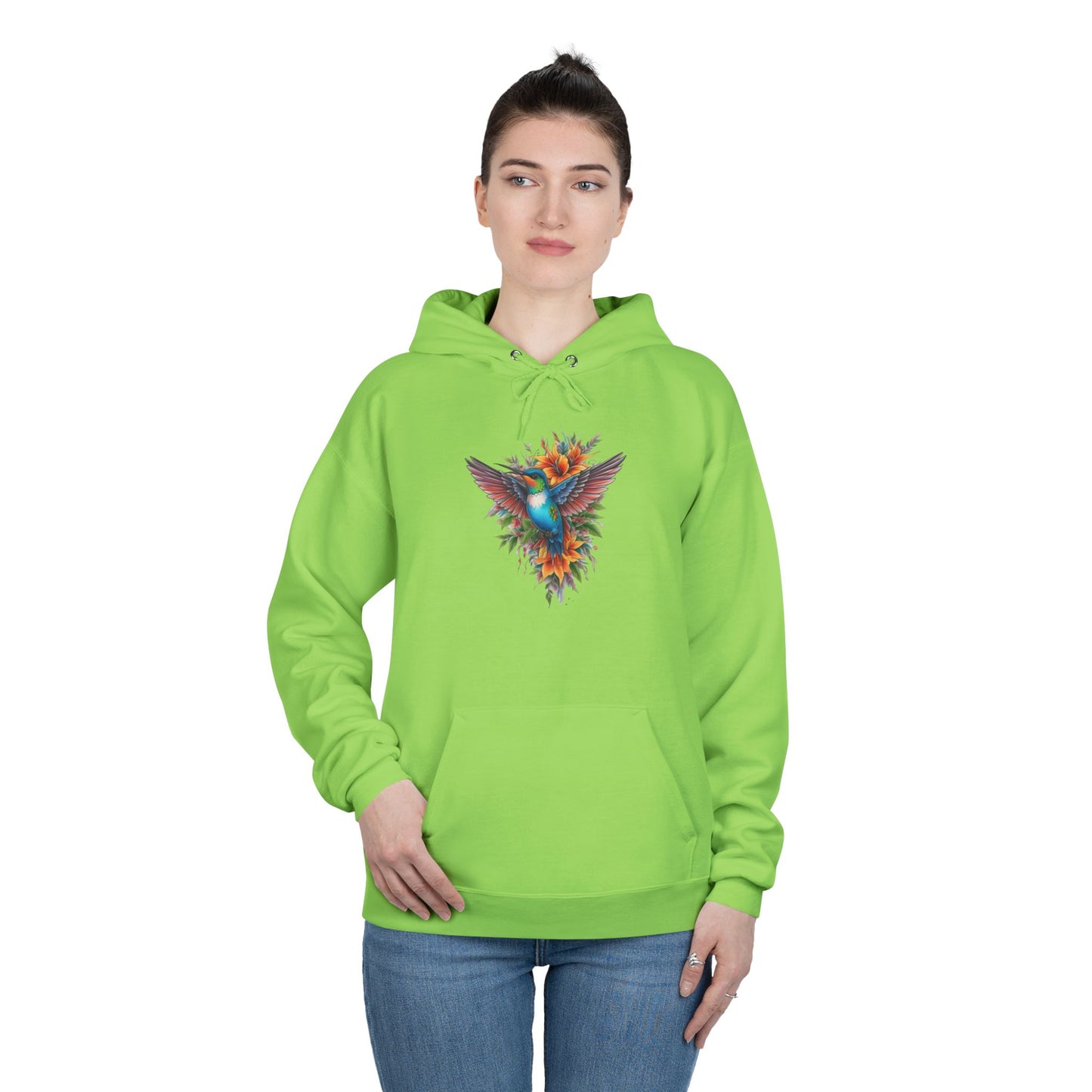 Vibrant Hummingbird Hoodie, Eco-Friendly Pullover, Perfect Gift for Nature Lovers, Spring Fashion, Unique Floral Design