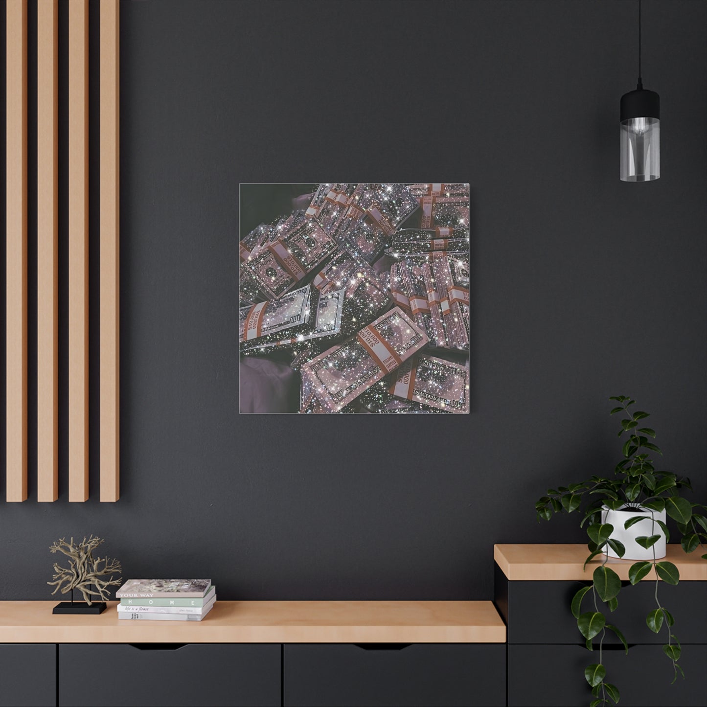 Sparkling Money Canvas Art, Glittery Wall Decor for Home, Modern Art Piece, Gift for Art Lovers, Chic Office Decor, Unique Wall Hanging