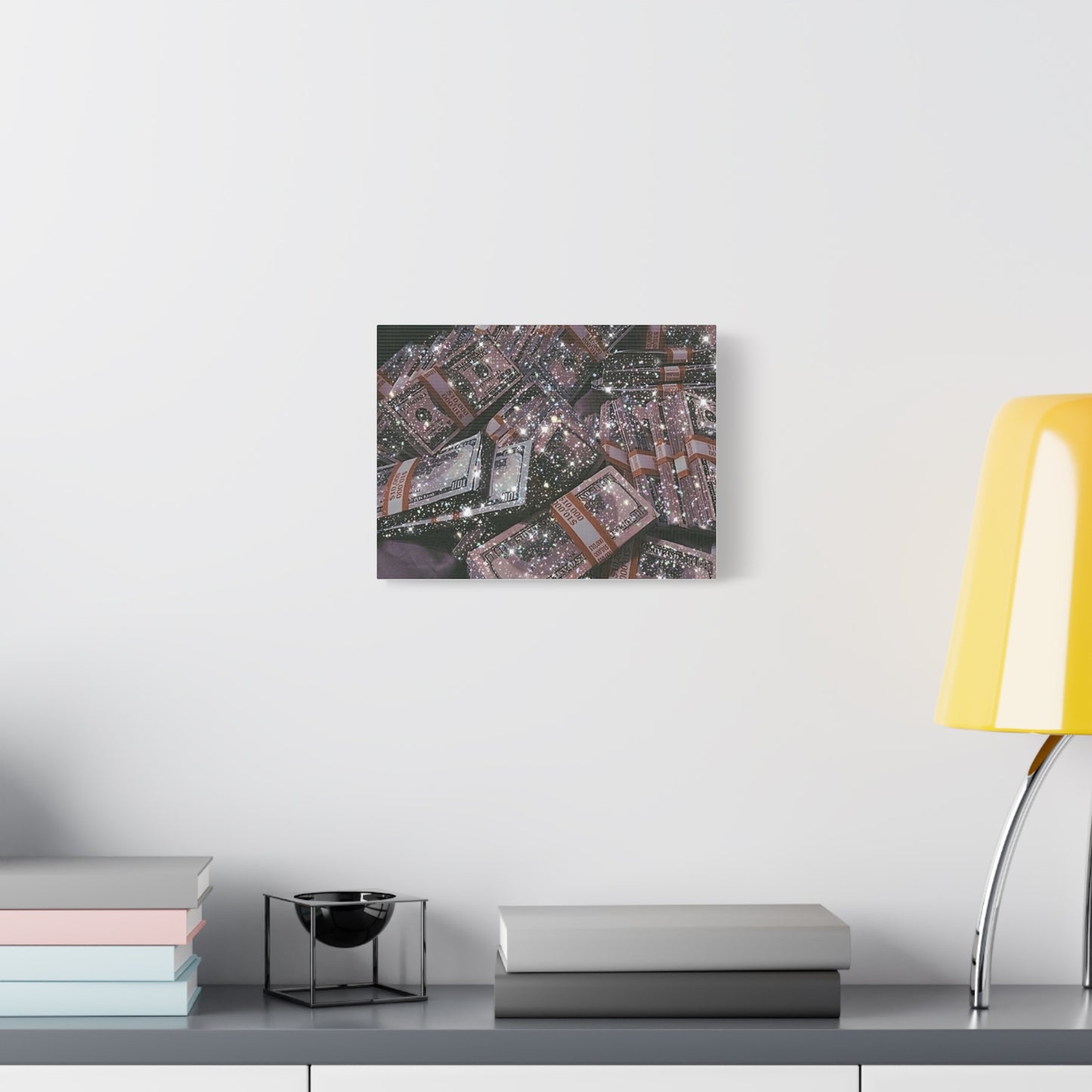 Sparkling Money Canvas Art, Glittery Wall Decor for Home, Modern Art Piece, Gift for Art Lovers, Chic Office Decor, Unique Wall Hanging