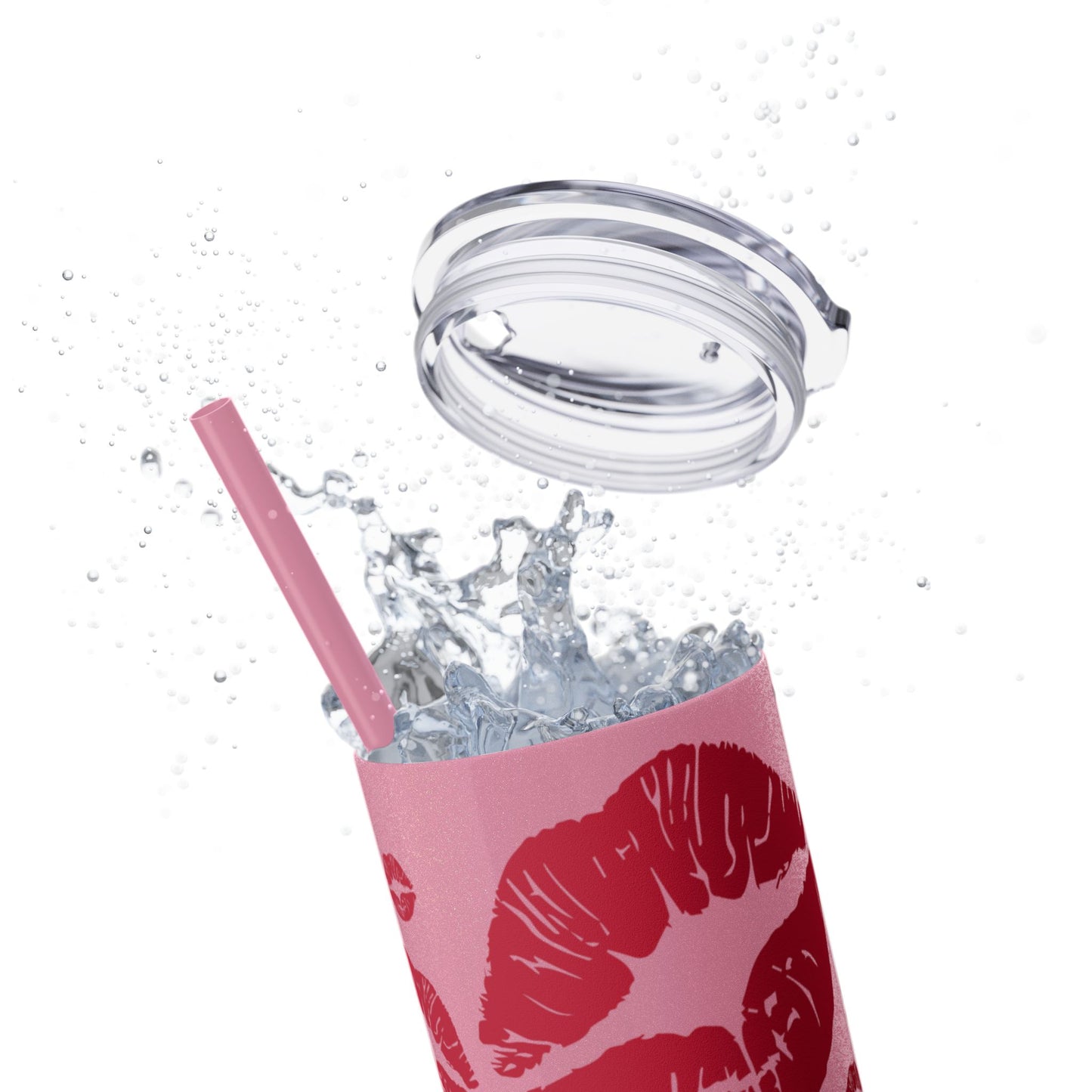 Red Lips Kiss Mark Skinny Tumbler, 20oz | Kiss Print Drinkware | Cute Gift for Her | Travel Mug | Valentine's Day, Wedding Favor