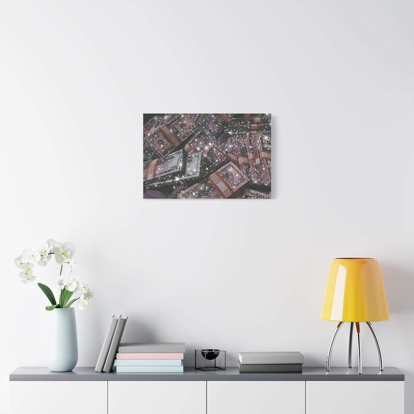 Sparkling Money Canvas Art, Glittery Wall Decor for Home, Modern Art Piece, Gift for Art Lovers, Chic Office Decor, Unique Wall Hanging