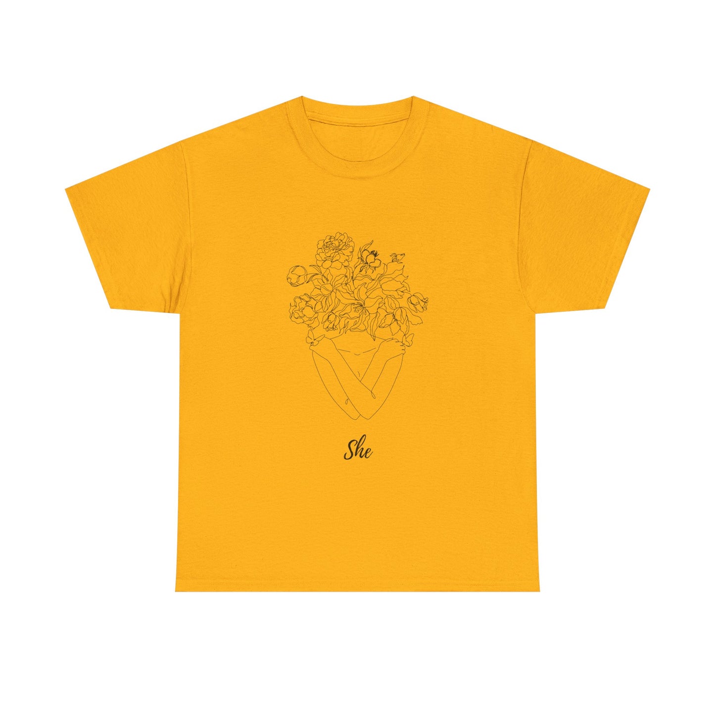 SHE Floral Love Unisex Heavy Cotton Tee, Casual T-Shirt, Gift for Her, Summer Fashion, Relaxed Fit Tee