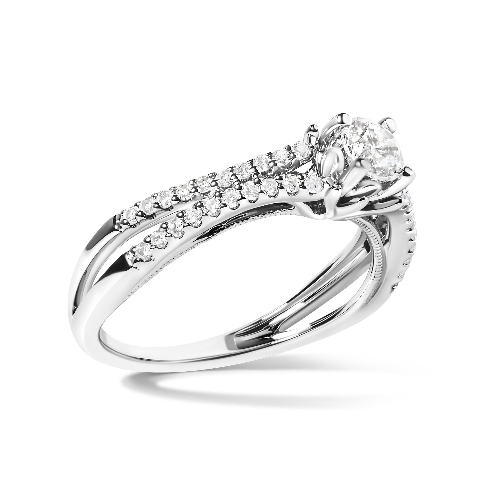 14K White Gold 5/8 Cttw Diamond Split Shank Engagement Ring  (G-H Color, VS2-SI1 Clarity) - Size 7-3