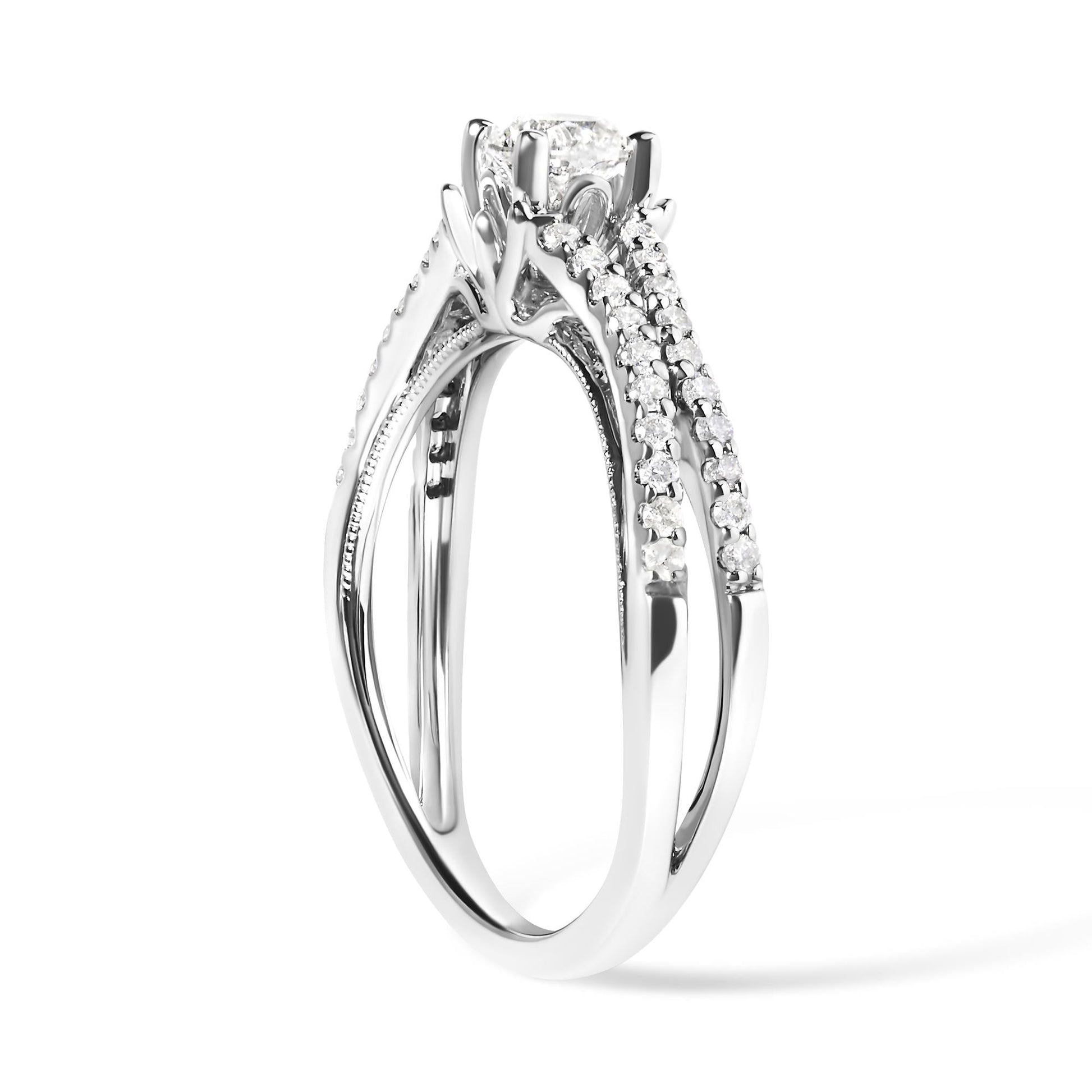 14K White Gold 5/8 Cttw Diamond Split Shank Engagement Ring  (G-H Color, VS2-SI1 Clarity) - Size 7-4
