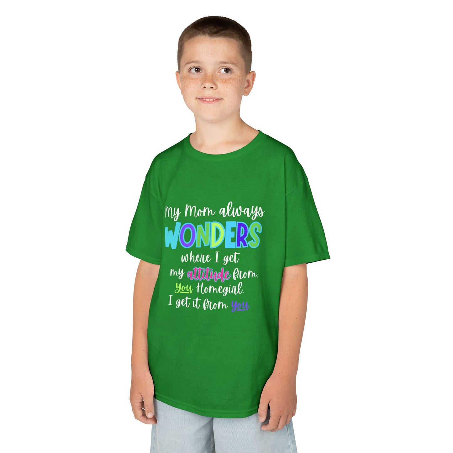 Colorful Kids Tee: 'My Mom Wonders Where I Get My Attitude From' | Fun Gift for Birthdays, Holidays, Everyday Wear, Unique Kids Apparel