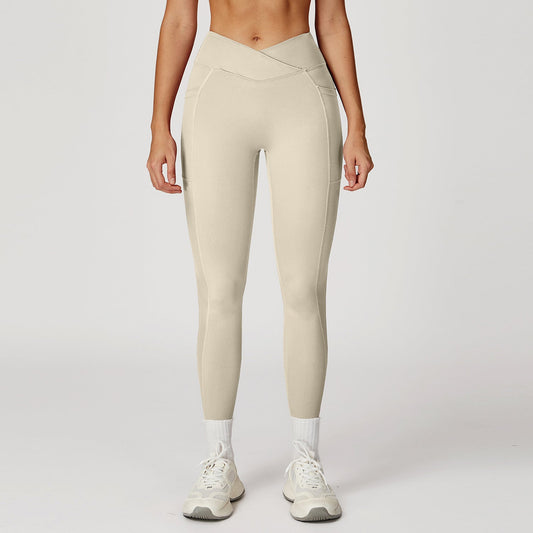 Nude Feel High Waist Yoga Pants Cross Waist Fitness Yoga Pants Women Outdoor Sports Running Tights