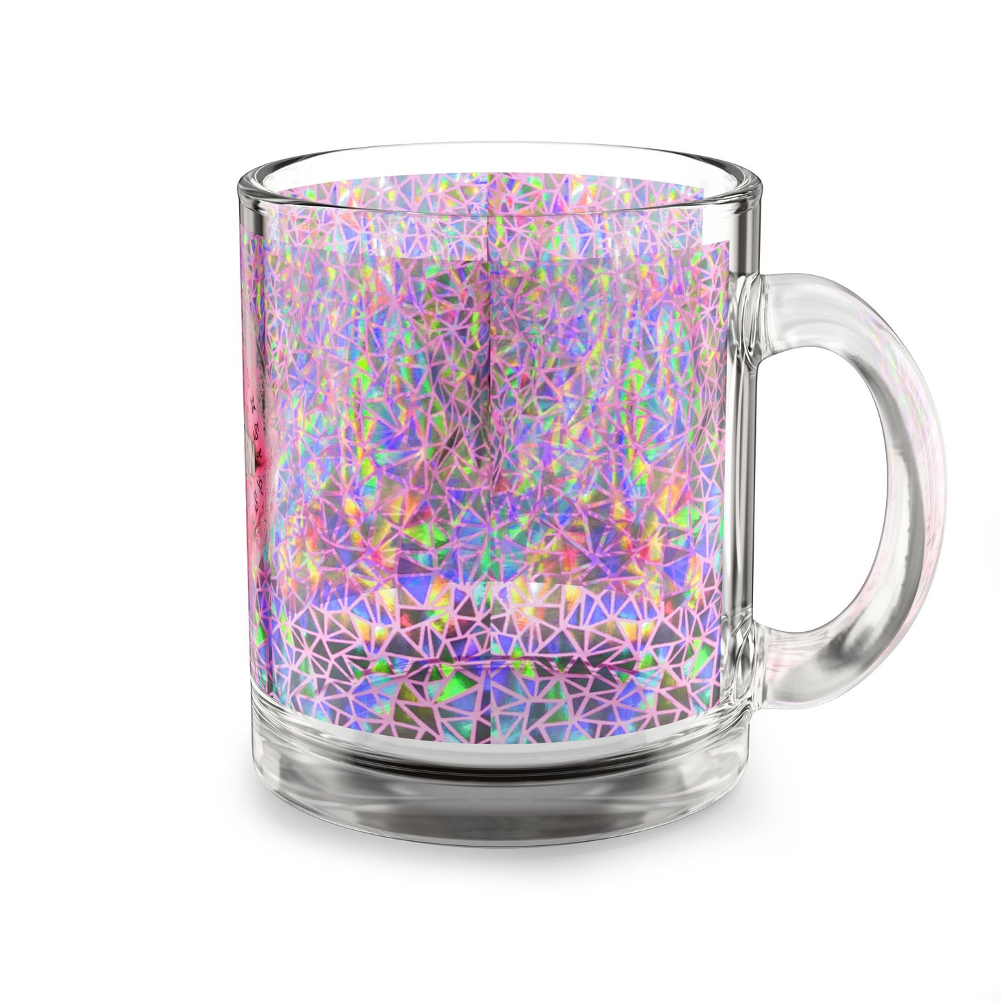 Holographic Capricorn Prism Pattern Glass Mug Iridescent Geometric 10oz