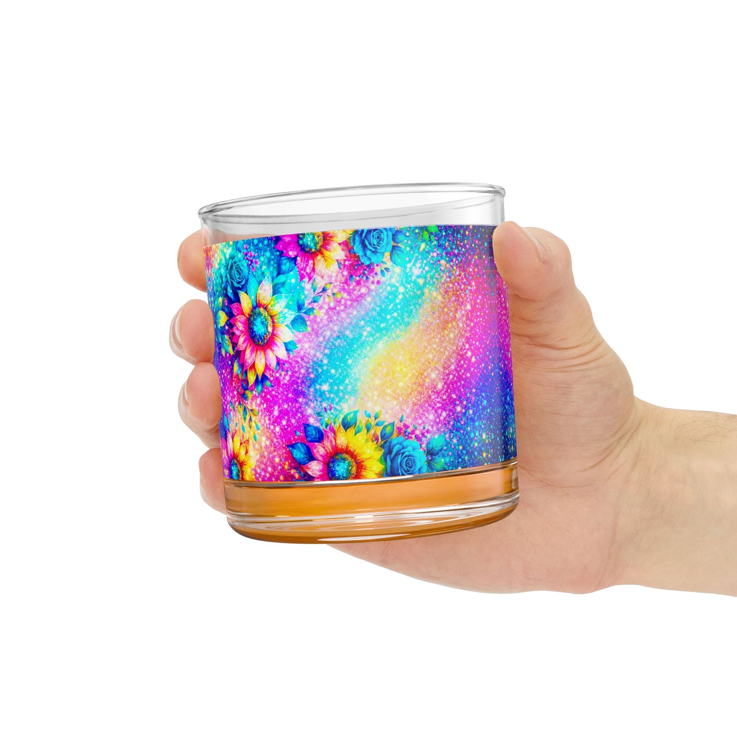 Rainbow Sunflower Galaxy Rocks Glass 10oz
