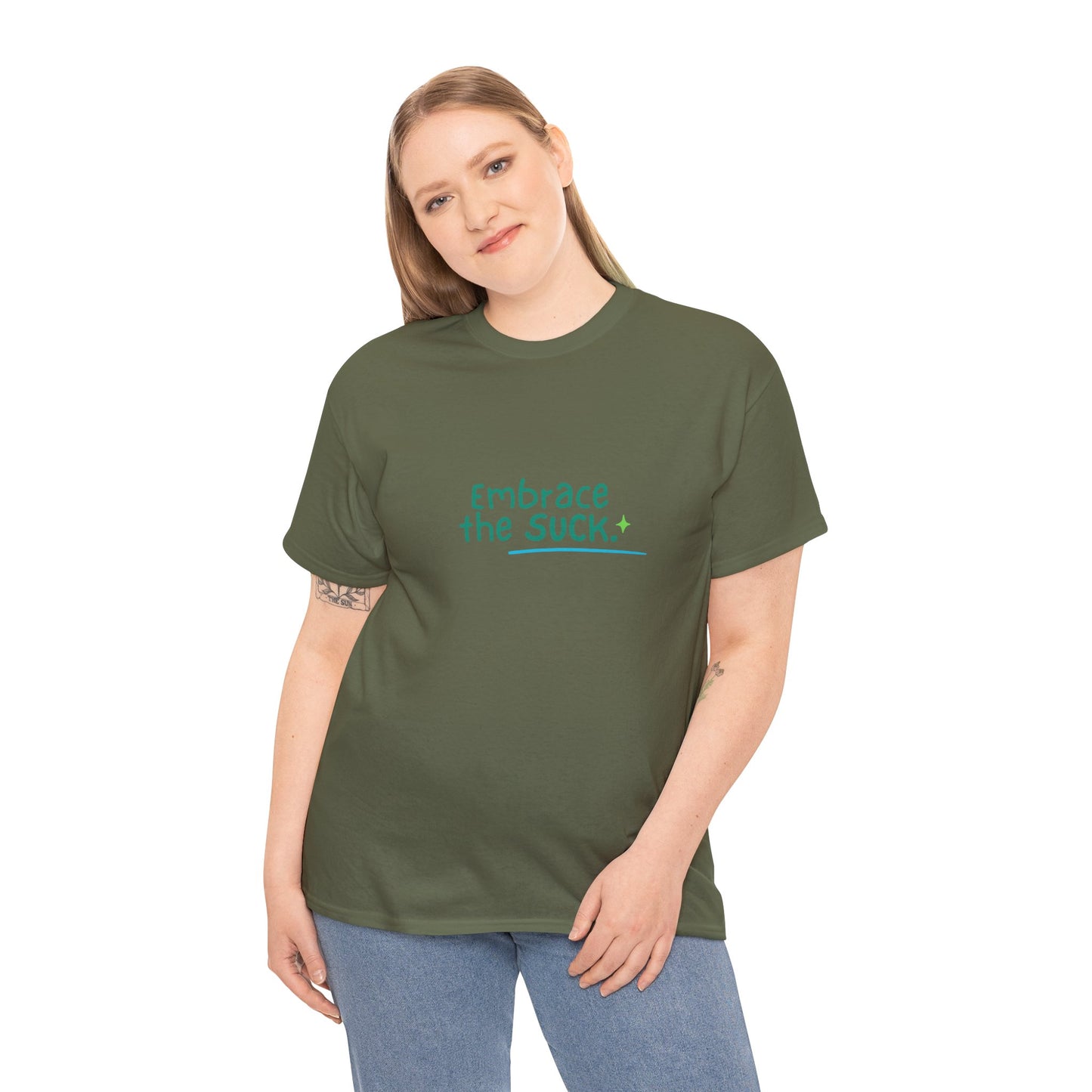 Unisex Heavy Cotton Tee - Embrace the Suck, Casual Tee, Motivational Shirt, Gift for Him/Her, Everyday Wear, Inspirational Apparel