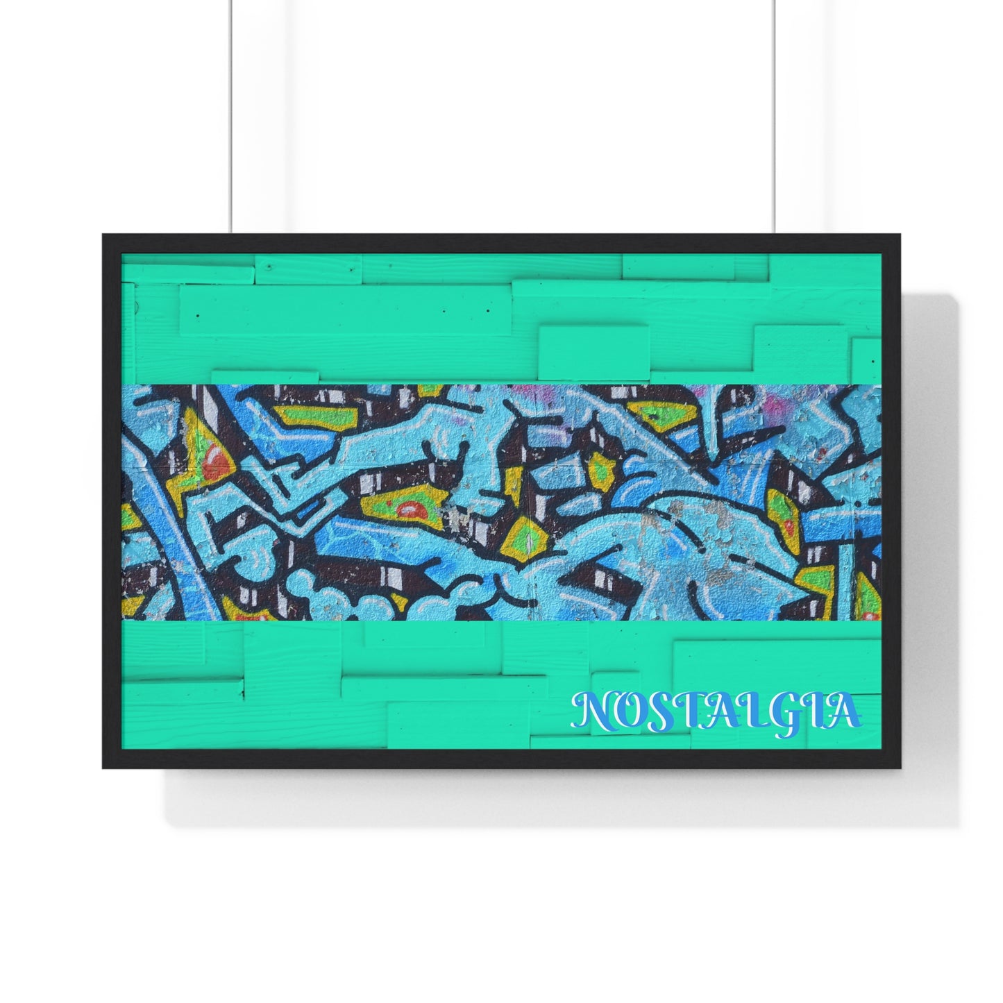 Nostalgia Graffiti Horizontal Framed Poster — Teal Urban Street Art Print