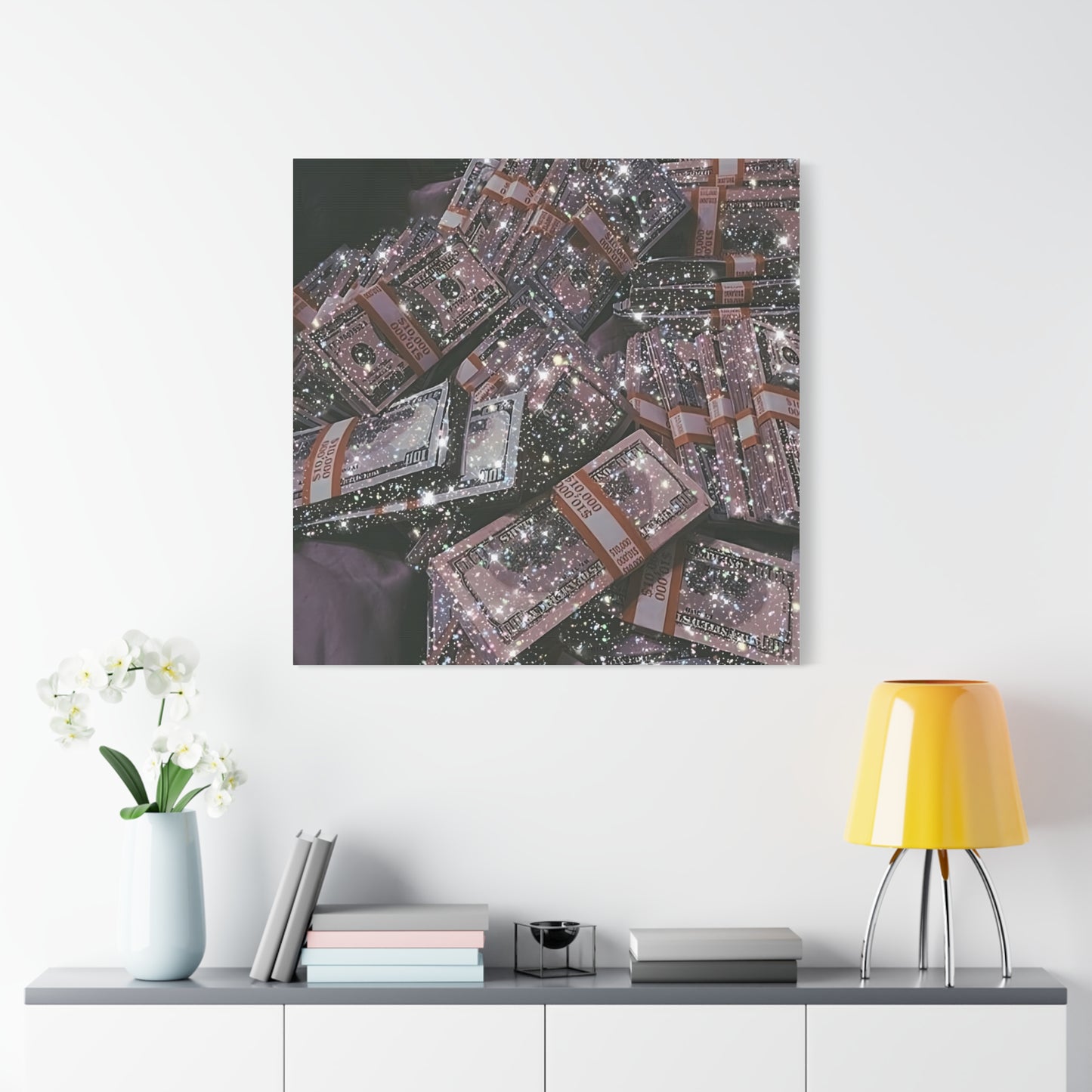 Sparkling Money Canvas Art, Glittery Wall Decor for Home, Modern Art Piece, Gift for Art Lovers, Chic Office Decor, Unique Wall Hanging