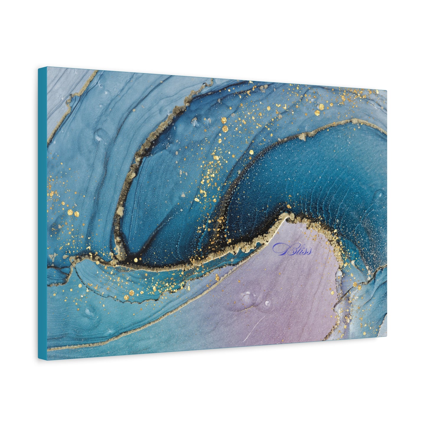 Canvas Wall Art, Abstract Ocean Wave, Modern Decor, Home Office, Gift for Her, Blue Gold Artwork, Living Room Wall Decor